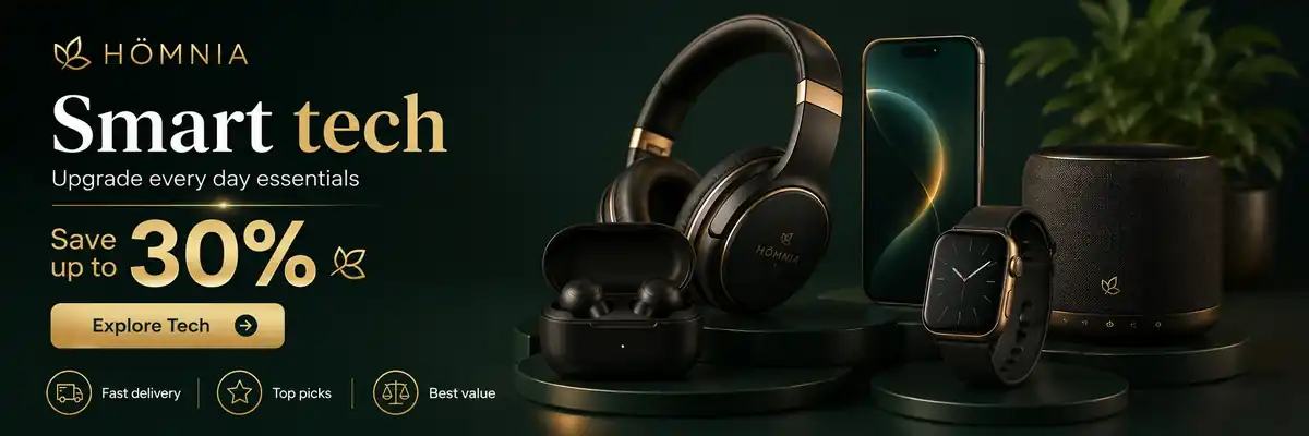HÖMNIA smart technology collection with headphones, wearable devices and connected products.