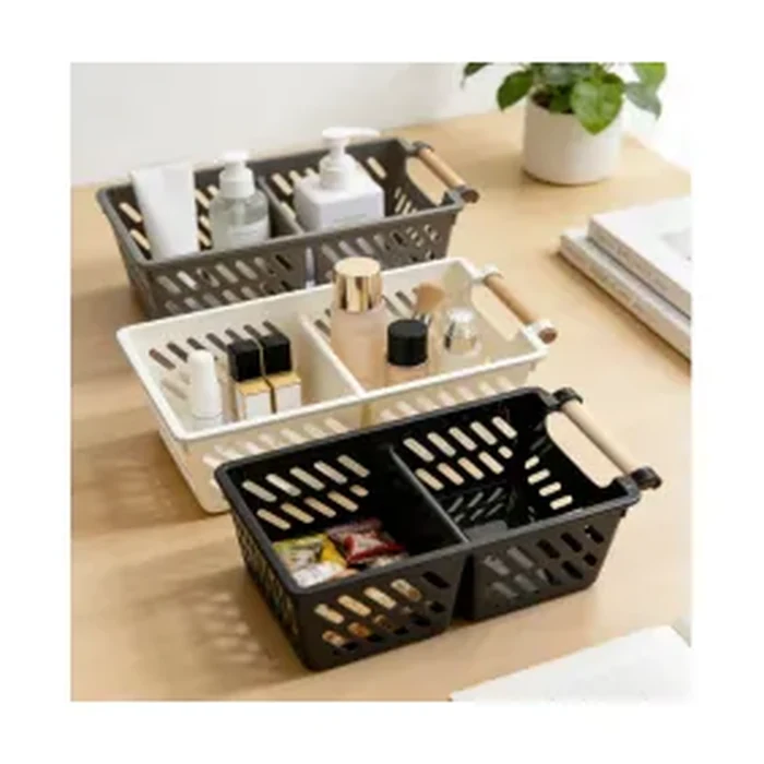 Compartment Storage Basket with Wooden Handle — Model 276